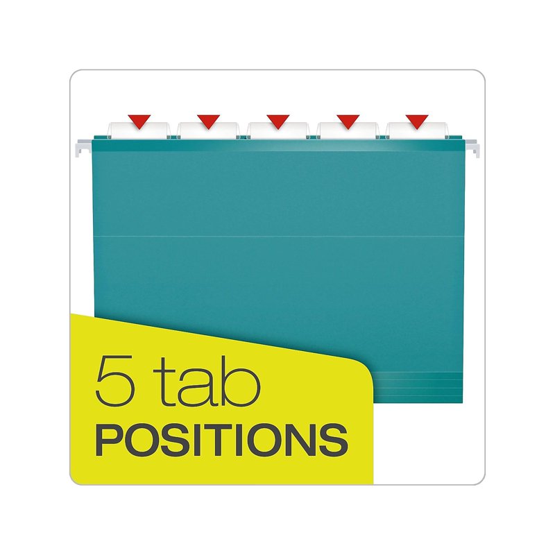 Reinforced Hanging File Folders - Letter Size, 5-Tab Positions, Aqua, 25 Pack