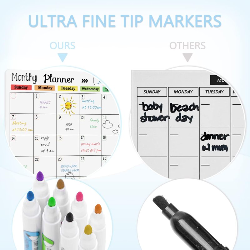 Magnetic Dry Erase Whiteboard Calendar for Fridge - Weekly Meal & Grocery Planner