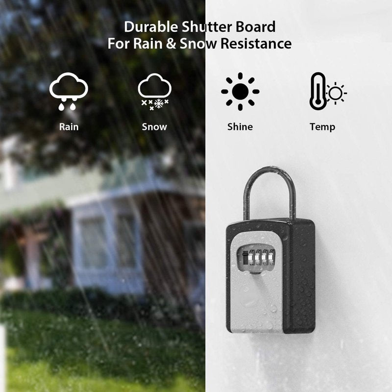 Waterproof Portable 4-Digit Combination Key Lock Box with Removable Shackle