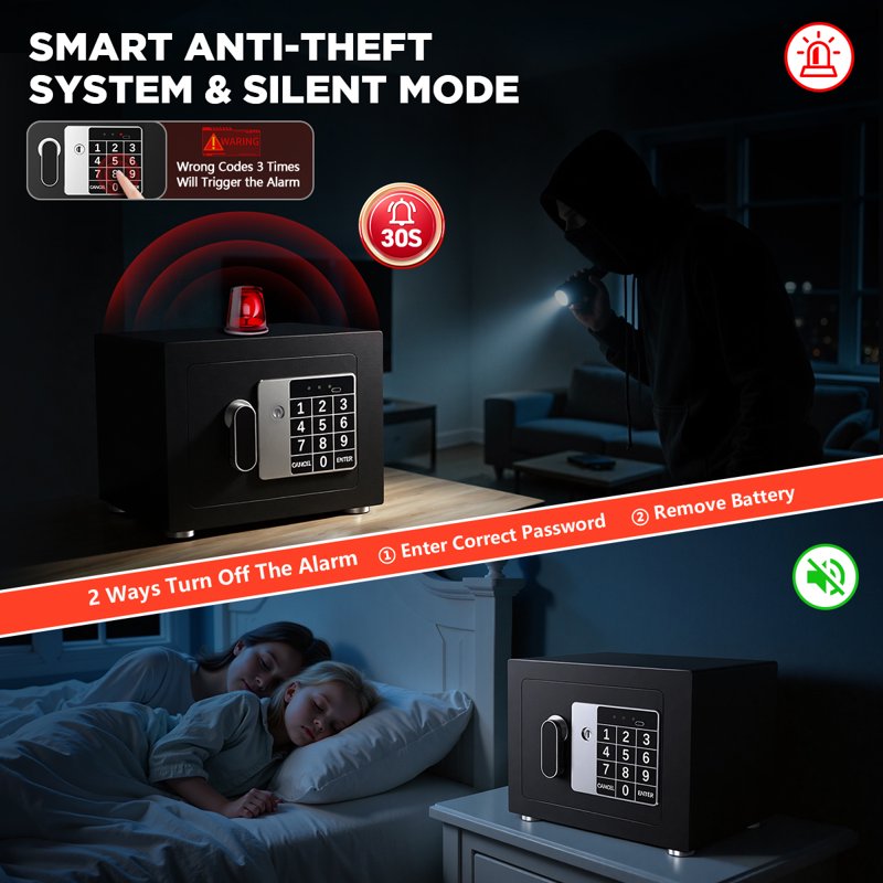 Secure Digital Safe Box with Keypad and USB-C - Reinforced Steel Home Office Security