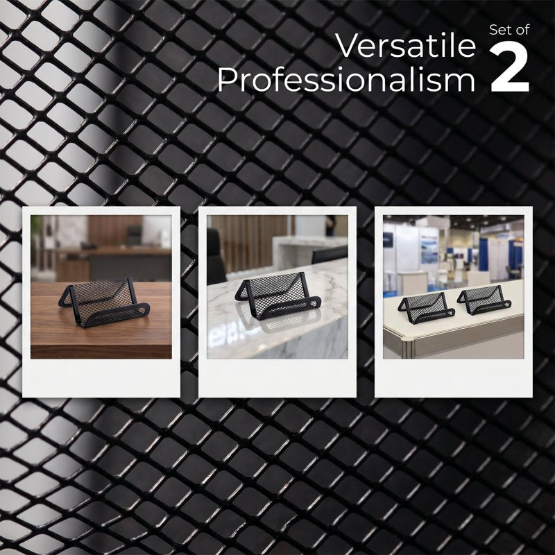 Metal Mesh Business Card Holder 2 Pack - Desktop Organizer for Office & Networking