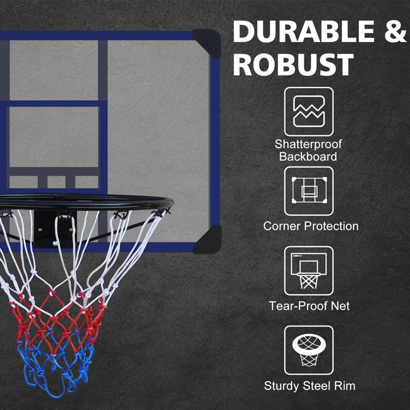 Wall-Mounted Basketball Hoop 35x24 Inches with Shatterproof Backboard & All-Weather Mesh