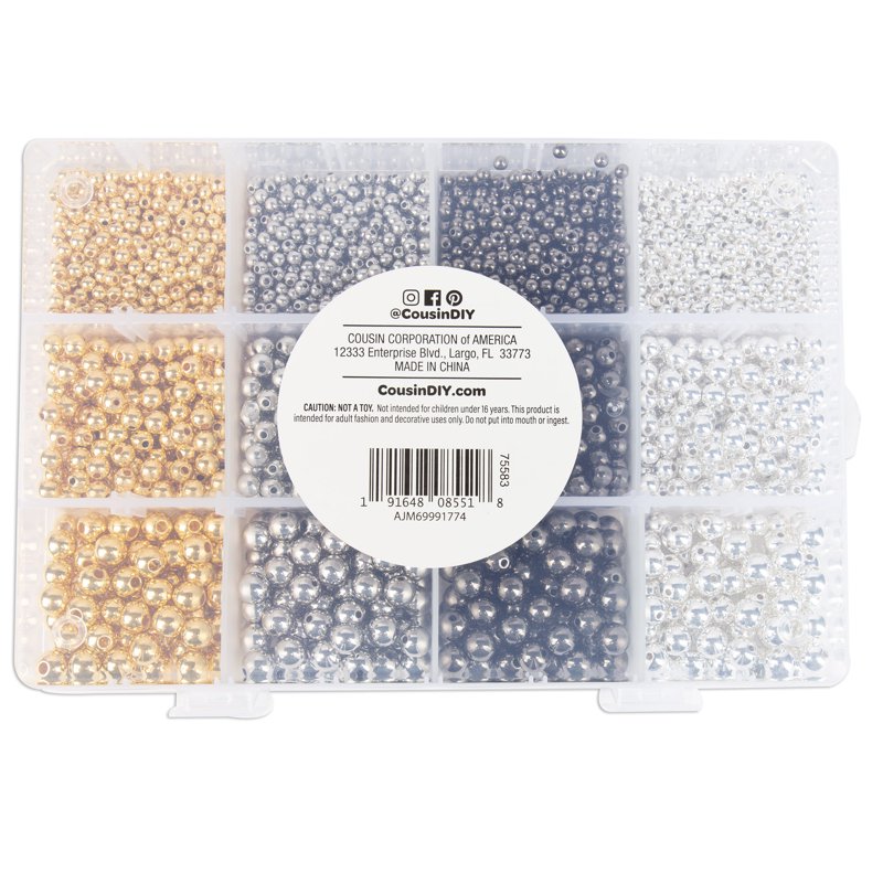 Metallic Spacer Bead Assortment for Jewelry Making - 3600 Pieces in Case
