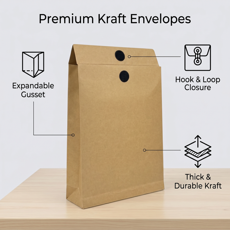 Large Expandable Kraft Envelope with Hook-and-Loop Closure - 15 Pack