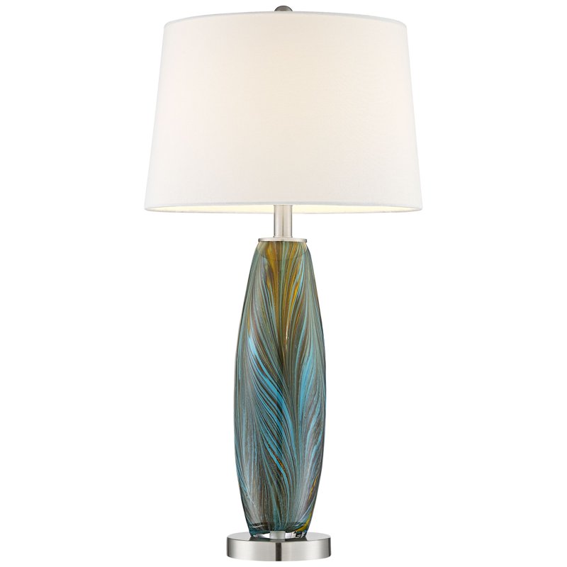 Modern Blue and Brown Glass Table Lamps Set of 2 - 29.5-inch Bedroom Living Room Decor