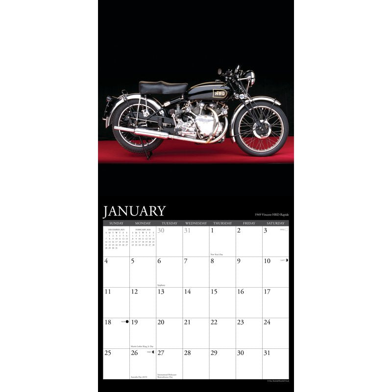 2026 Classic Motorcycles Wall Calendar Vintage Bike Artwork