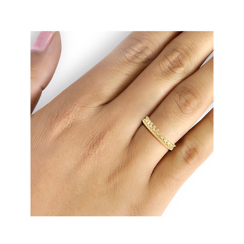 14K Gold Plated Silver Crown Ring for Women - Dainty Promise Jewelry Size 7