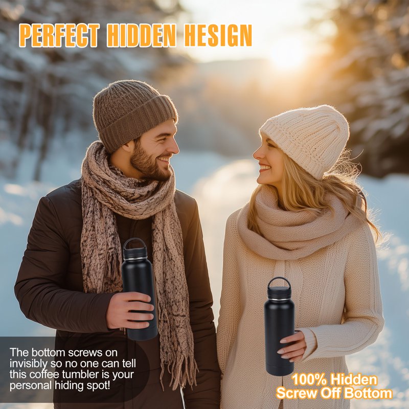 24oz Stainless Steel Water Bottle with Hidden Safe Compartment - Discreet Travel Tumbler