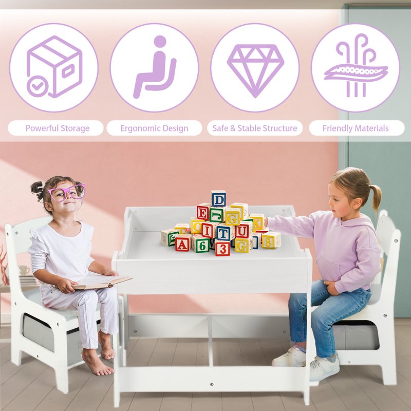 Kids Activity Table and Chair Set with Whiteboard & Storage - Toddler Play Furniture