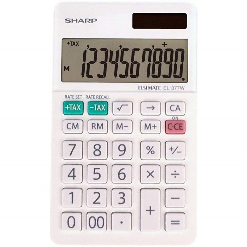 10-Digit Handheld Calculator with Solar Power & Large LCD, White