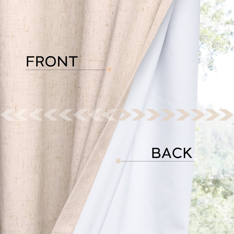 Blackout Linen Blend Grommet Curtains for Bedroom & Living Room - 2 Panels, Thermal Insulated, Room Darkening, Beige