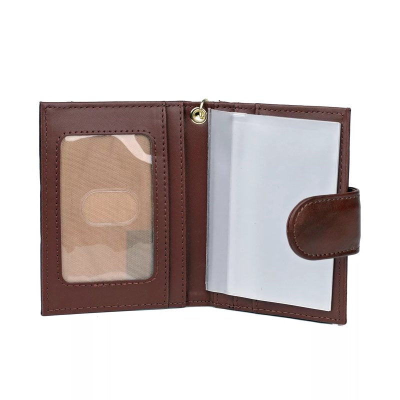 Leather Card Case with ID Window and Storage Slots for Women