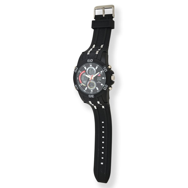 Men's Sport Watch with Analog and Digital Display - Black and Silver Link Band