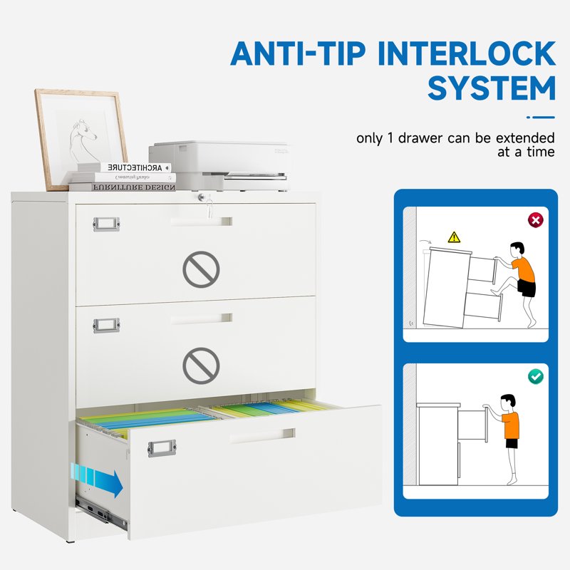 Lockable Metal Lateral File Cabinets with 3-5 Drawers for Office Organization