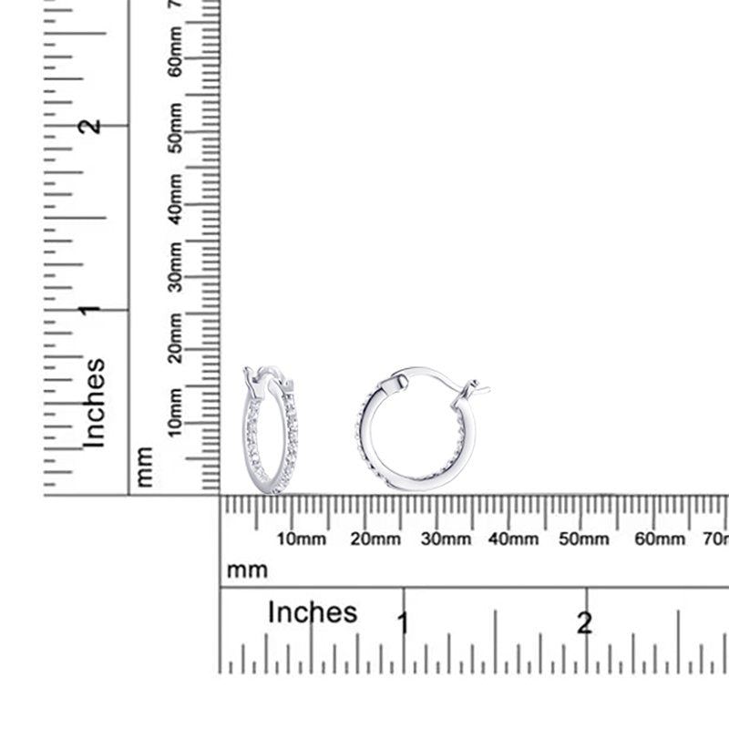 Simulated Diamond Hoop Earrings Set - Sterling Silver & Gold Plated, 15mm