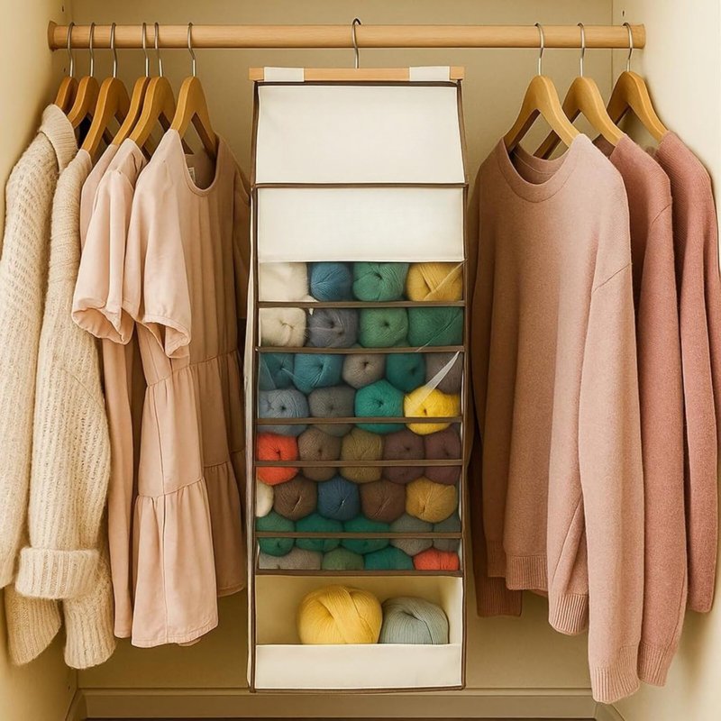 Large Yarn Organizer Bag with Clear Zippered Compartments & Tool Pockets