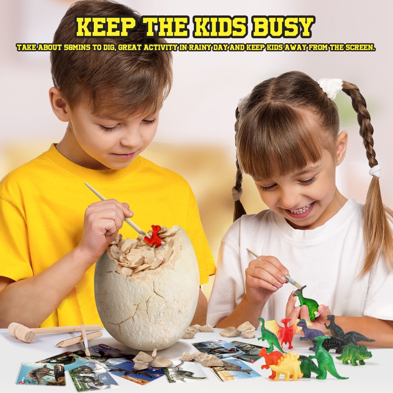 Giant Dinosaur Egg Excavation Kit for Kids - STEM Science Discovery Toy with 12 Dinosaur Models & Wooden Tools