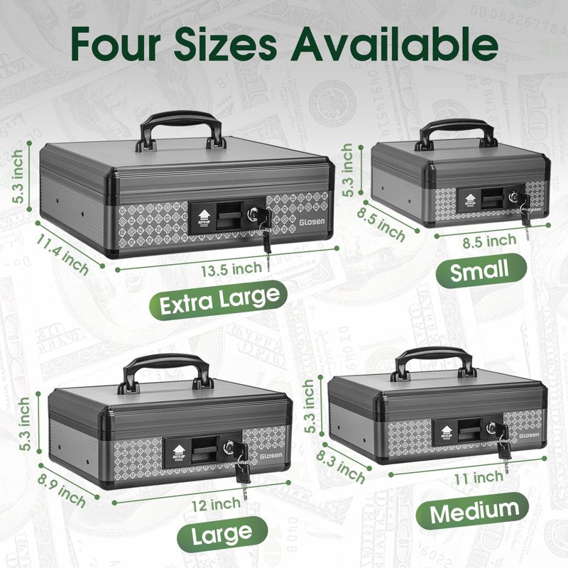 Small Cash Box with Key Lock & Removable Tray, Compact Money Storage Safe
