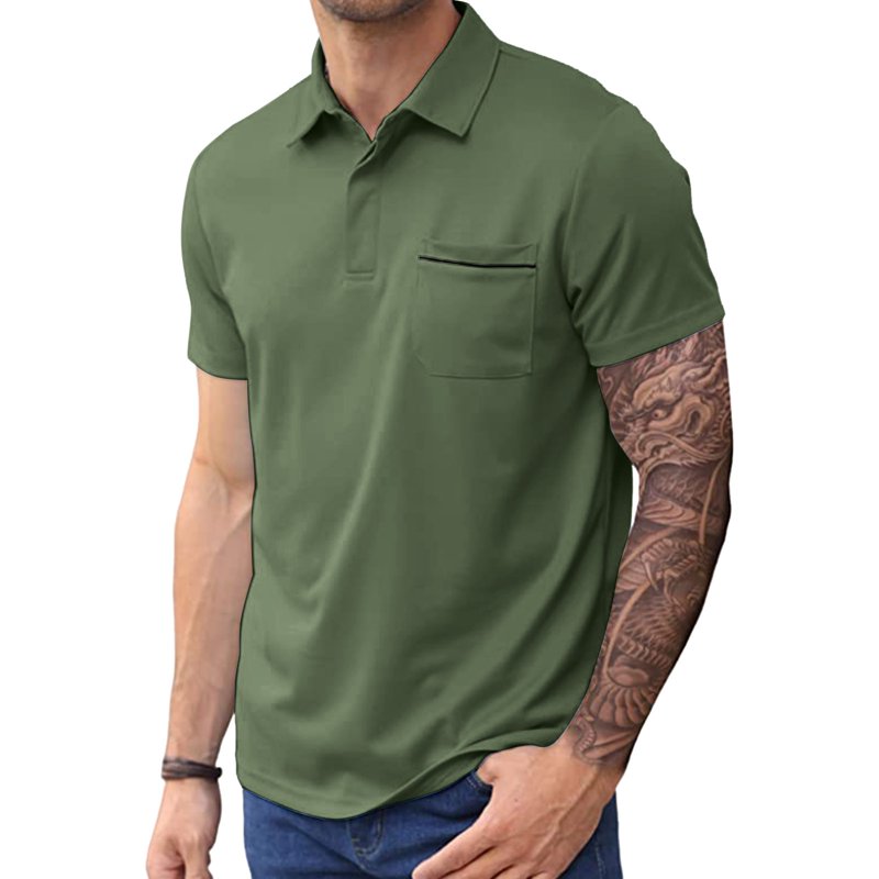 Men's Breathable Polo Shirts with Pocket – Comfortable Casual T-Shirts