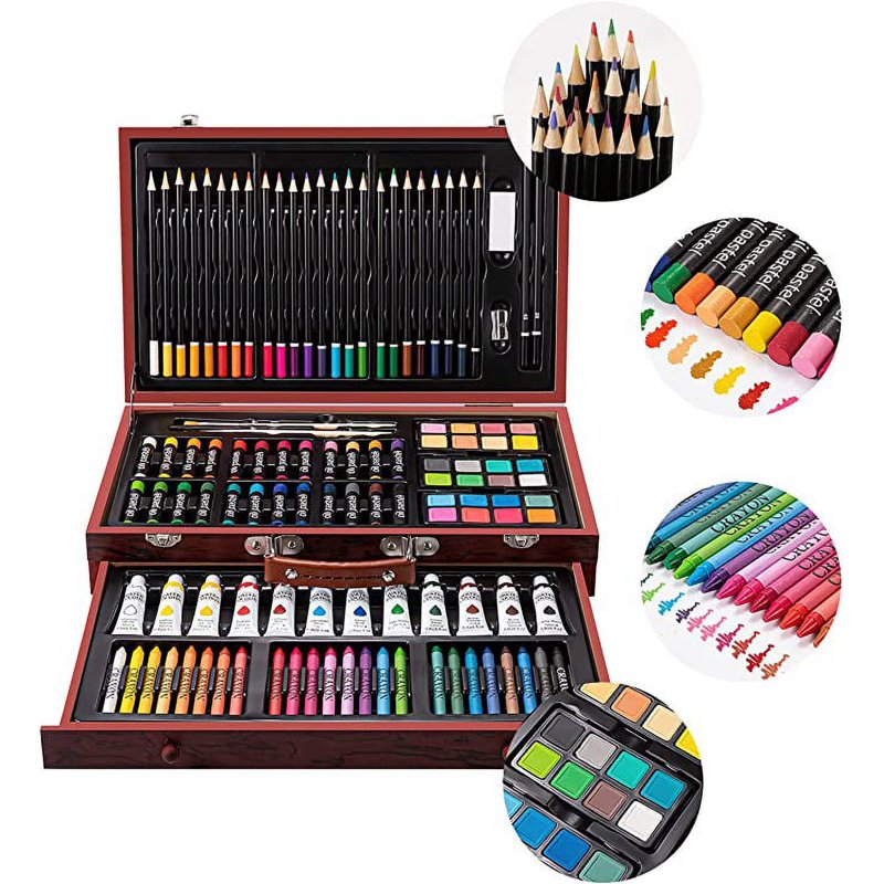 129-Piece Art Kit for Beginners and Professionals with Wooden Storage Case