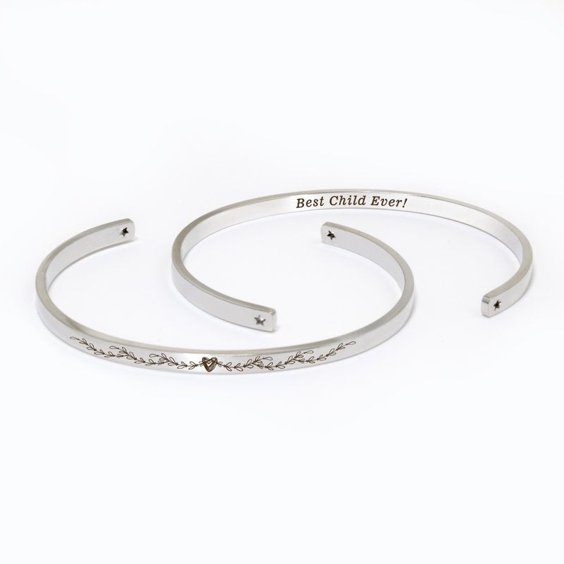 Adjustable Silver Stainless Steel Cuff Bracelet Set for Mother's Day Gift