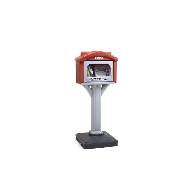 Simplay3 Indoor/Outdoor Sharing Library — Freestanding Kids Book Display, Red & Gray