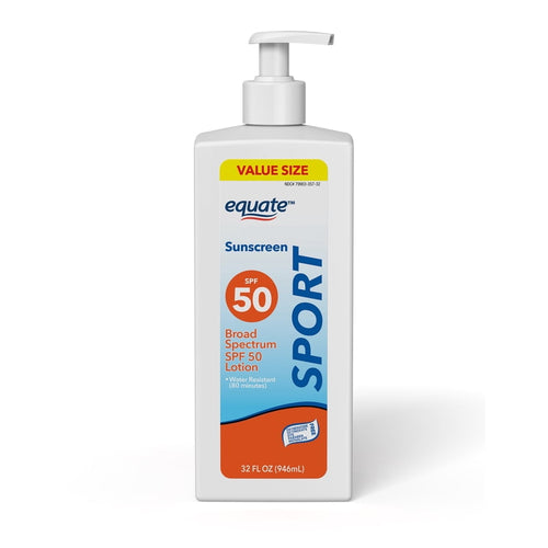 (4 Pack) Broad Spectrum SPF 50 Sunscreen Lotion Water Resistant 32oz | Equate Sport