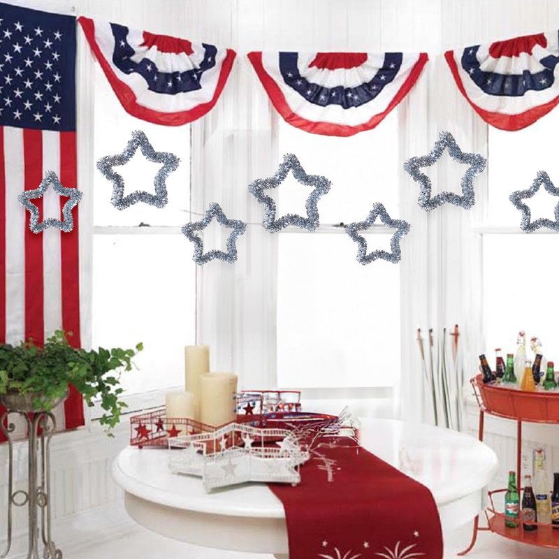Patriotic Star Tinsel Wreath for 4th of July Independence Day Wall & Door Decor