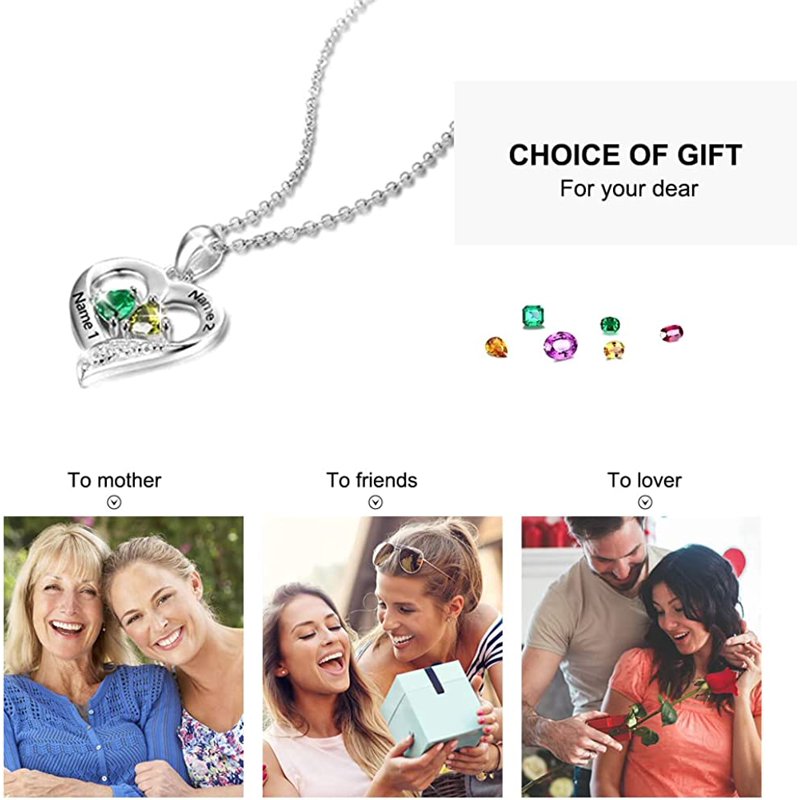 Personalized Heart Necklace with Iridescent Stone & Custom Name Pendant - Gold, Silver, Rose Gold