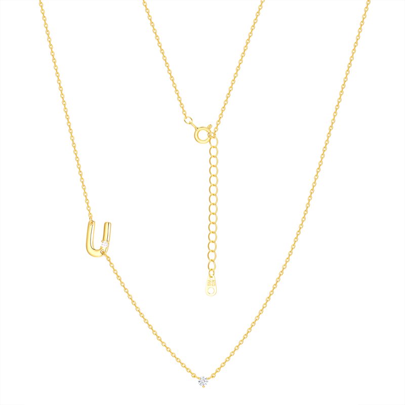 Initial Necklace Set in 14K Gold Flash Plated with Cubic Zirconia, Multiple Charms