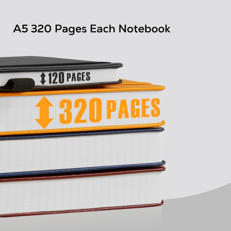 A5 Hardcover Lined Notebook Journal for Writing - 320 Pages, Leather Cover, College Ruled, Daily Planner for Work & School, Black