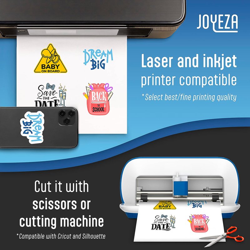 Printable Vinyl Sticker Paper Glossy White 25 Sheets for Inkjet & Laser Printers