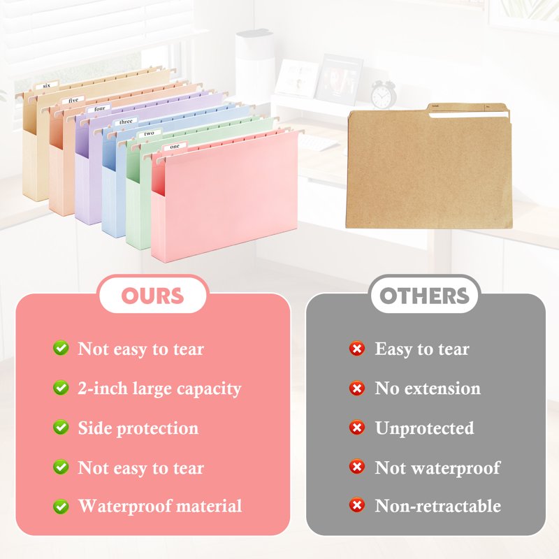 12 Pack Expanding Hanging File Folders - Letter Size Plastic Office Organizer