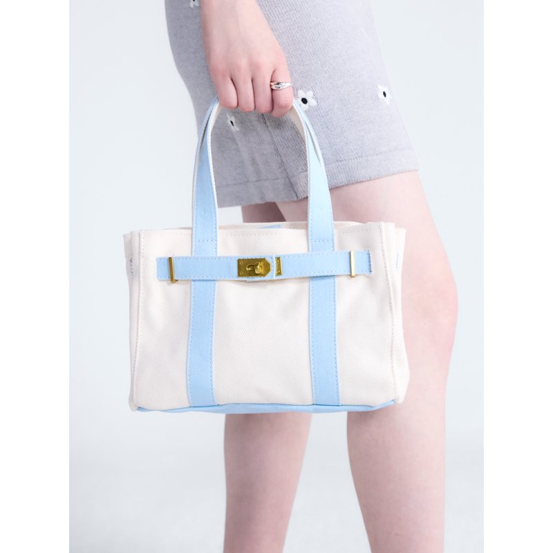 Women's Small Canvas Tote Bag - Light Blue, Natural & Green Variants