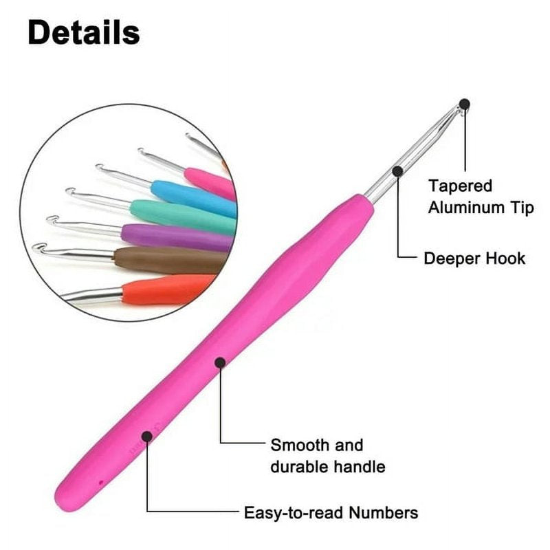 12-Piece Ergonomic Crochet Hooks Set for Arthritis Relief - Soft Handles, Versatile Sizes