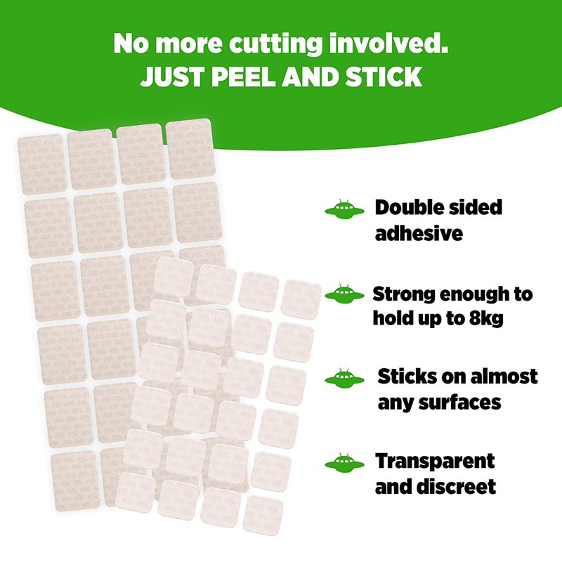 Reusable Double Sided Mounting Tape - Transparent Adhesive Strips for Indoor & Outdoor Use, 48 Pcs