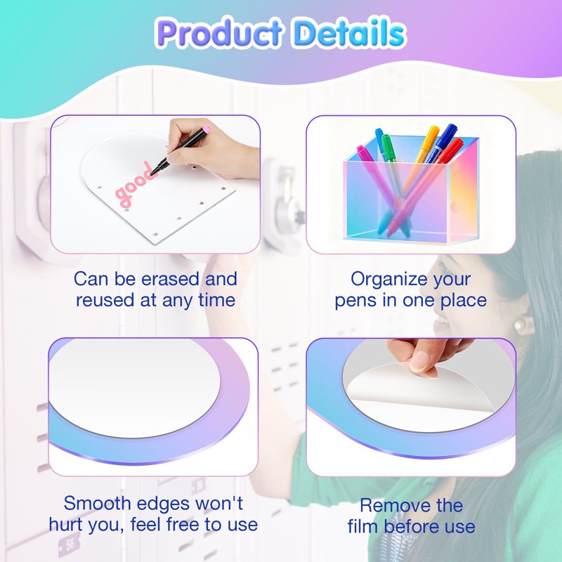 Magnetic Locker Accessories Set with Mirror, Dry Erase Board, Pen Holder & Magnets
