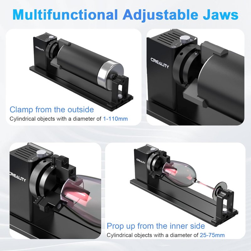 Laser Engraving Rotary Chuck Kit for Cylindrical Objects - 360° Rotation, Adjustable Jaws