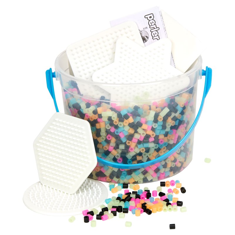 Glow-in-the-Dark Bead Bucket Kit for Arts & Crafts - 5000 Colored Beads & Pegboards
