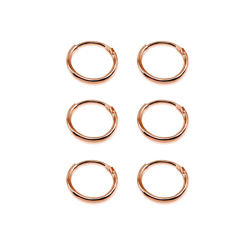 Set of 3 Silver and Rose Gold Tone Hoop Earrings 10mm & 1.2mm Sizes