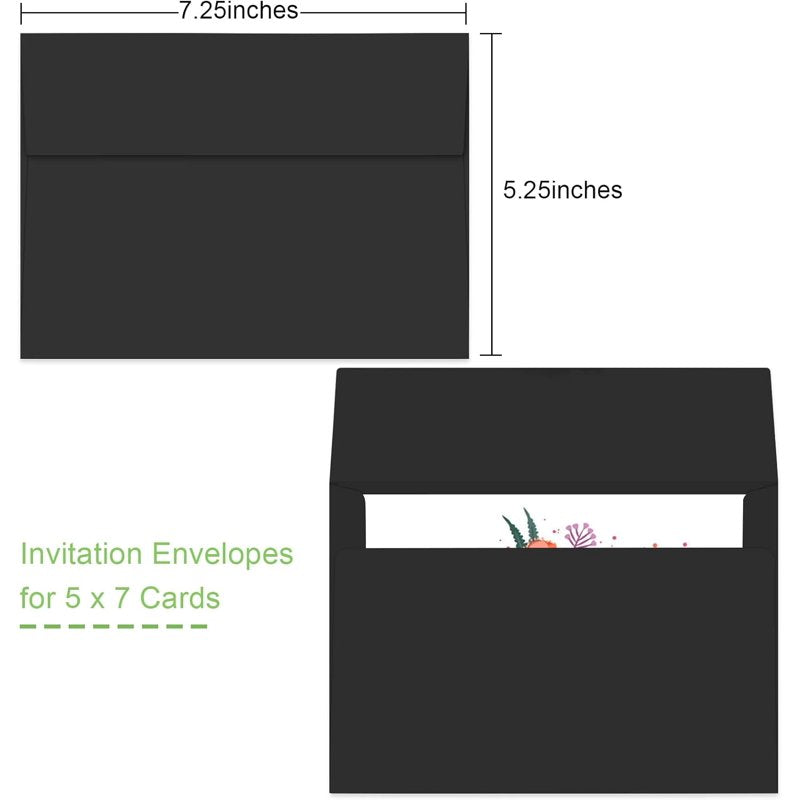 Black A7 Envelopes 5x7 Pack for Invitations Photos & Mailing Self Seal
