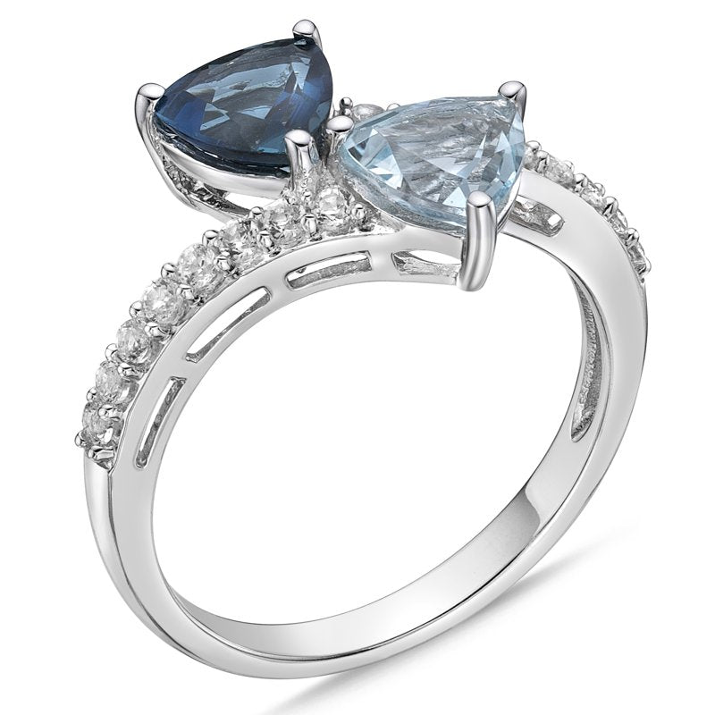 Sterling Silver Blue Topaz & White Sapphire Bypass Ring - Hypoallergenic Jewelry