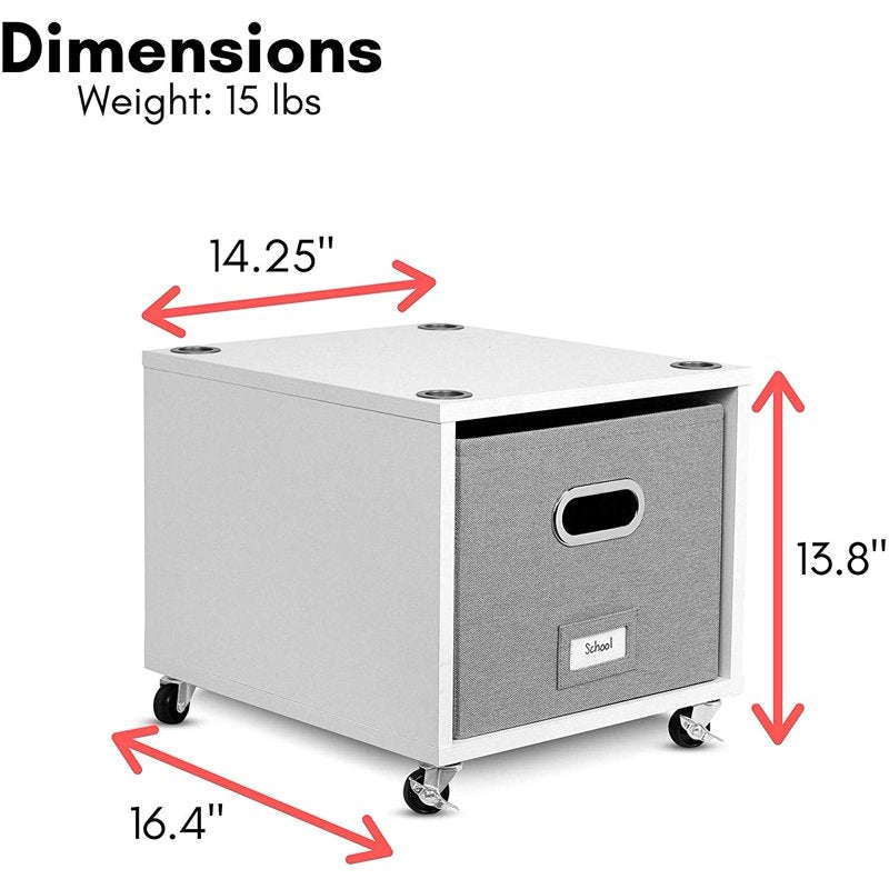 Rolling File Cabinet with Lateral Drawer - White Storage Cart for Office & Home