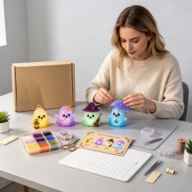 E-Glowing Ghost Dark DIY Bead Kit – Glowing Halloween Craft for Stress Relief (Moocorvic)