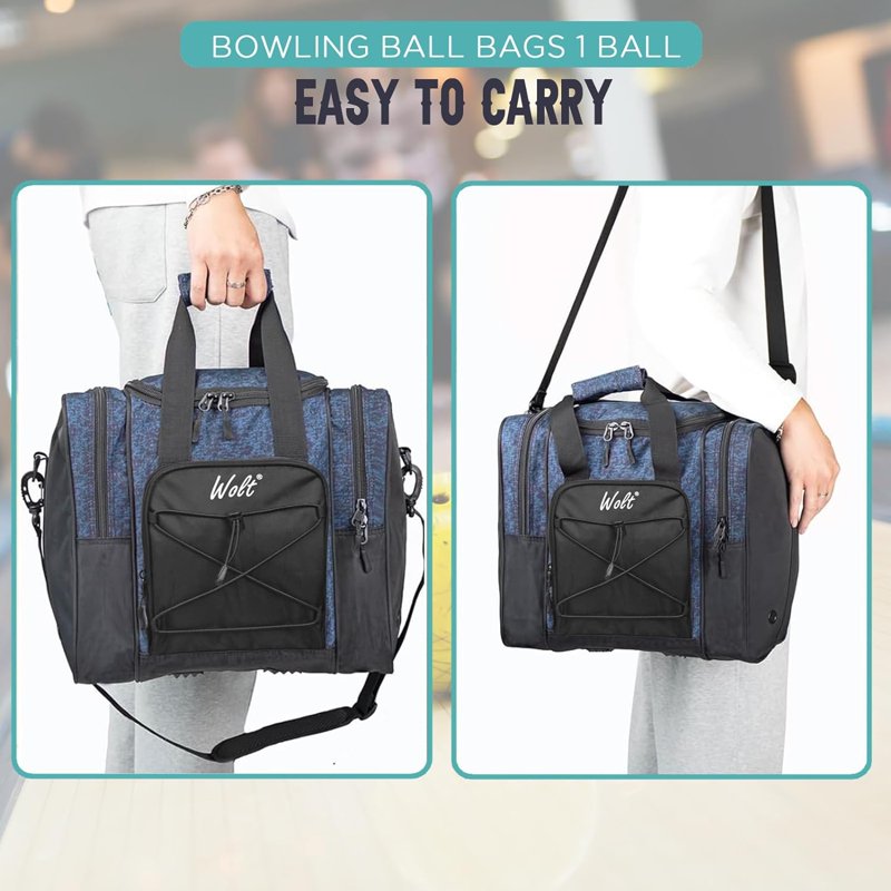 WOLT Single Bowling Ball Tote Bag - Blue, Padded Ball Holder, 2 Shoe Pockets