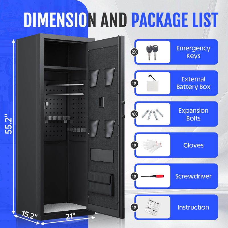 10-12 Gun Safe with Fingerprint & Quick Access Rifle Storage, Removable Shelf