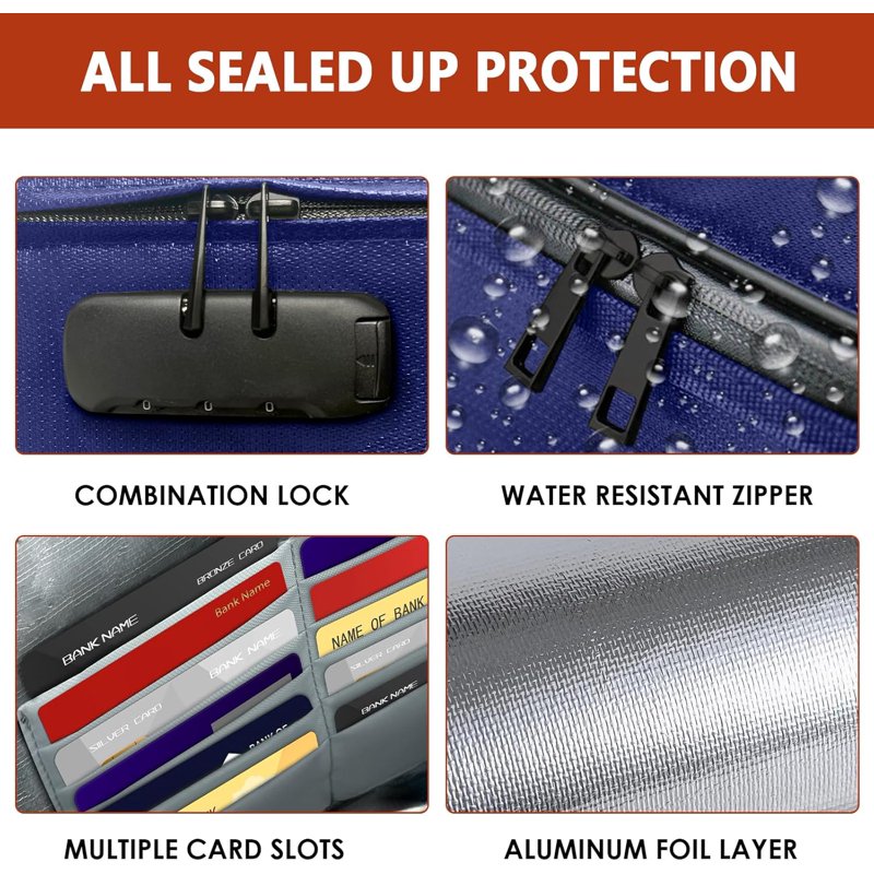 Fireproof Document and Money Bag with Lock - Waterproof, Smell Proof, 6400°F Safe