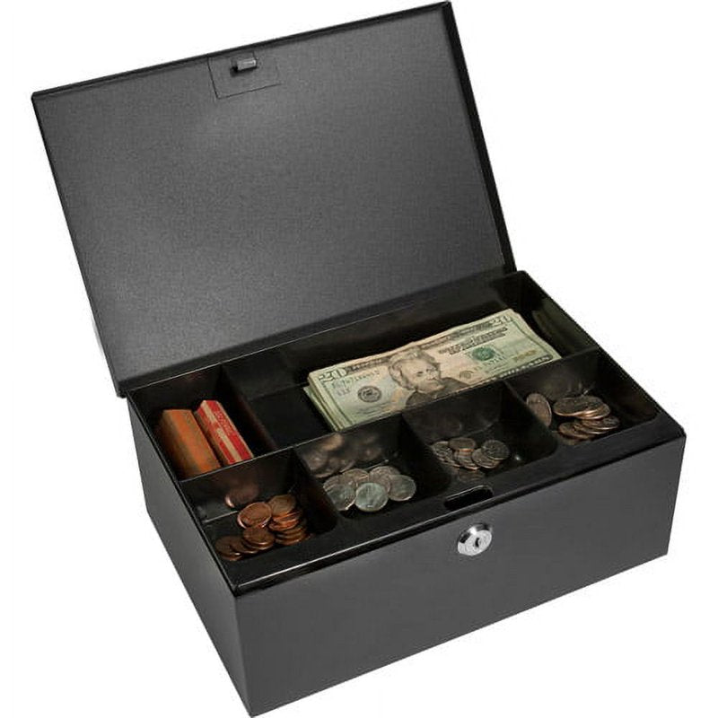 Cash Box with 6-Compartment Tray and Key Lock for Secure Money Storage