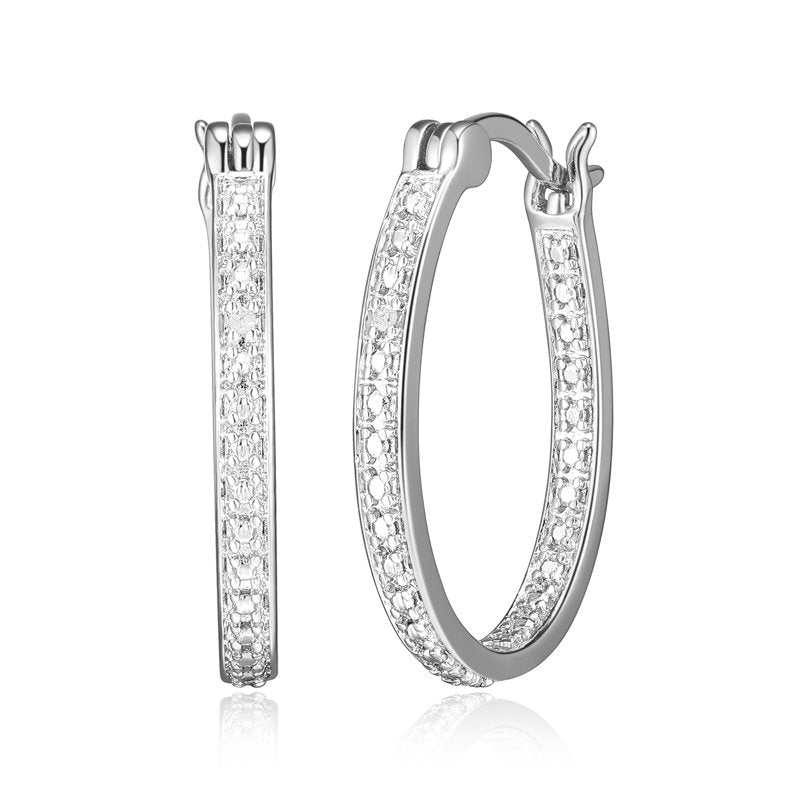 Silver Tone Diamond Accent Hoop Earrings - Inside Out Illusion Jewelry