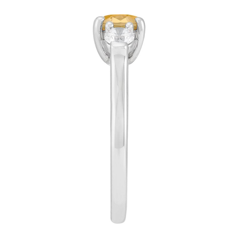Sterling Silver Oval Citrine Ring Size 7 with Cubic Zirconia Accent